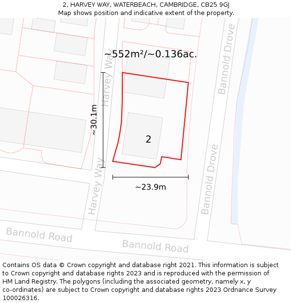 2, HARVEY WAY, WATERBEACH, CAMBRIDGE, CB25 9GJ: Plot and title map