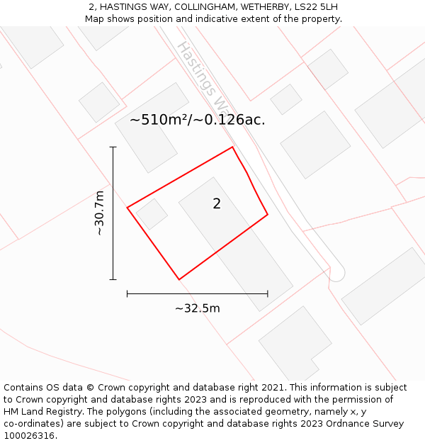 2, HASTINGS WAY, COLLINGHAM, WETHERBY, LS22 5LH: Plot and title map