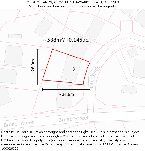 2, HATCHLANDS, CUCKFIELD, HAYWARDS HEATH, RH17 5LS: Plot and title map