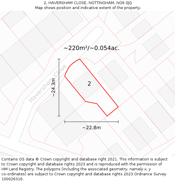 2, HAVERSHAM CLOSE, NOTTINGHAM, NG6 0JQ: Plot and title map