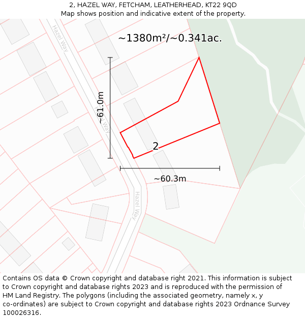 2, HAZEL WAY, FETCHAM, LEATHERHEAD, KT22 9QD: Plot and title map