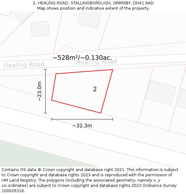 2, HEALING ROAD, STALLINGBOROUGH, GRIMSBY, DN41 8AD: Plot and title map