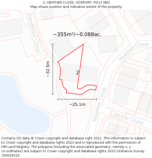 2, HEATHER CLOSE, GOSPORT, PO13 0BG: Plot and title map