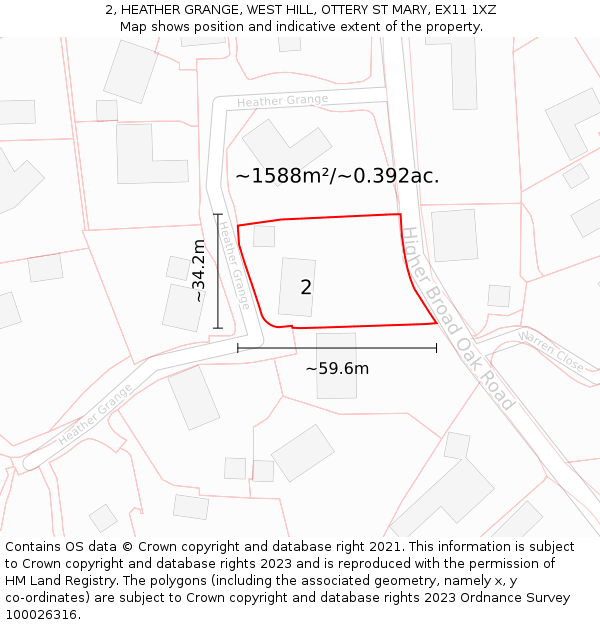 2, HEATHER GRANGE, WEST HILL, OTTERY ST MARY, EX11 1XZ: Plot and title map