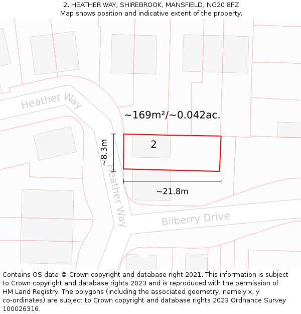 2, HEATHER WAY, SHIREBROOK, MANSFIELD, NG20 8FZ: Plot and title map