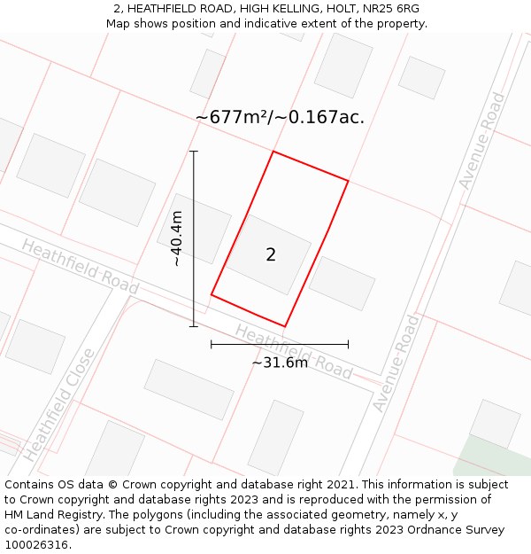 2, HEATHFIELD ROAD, HIGH KELLING, HOLT, NR25 6RG: Plot and title map