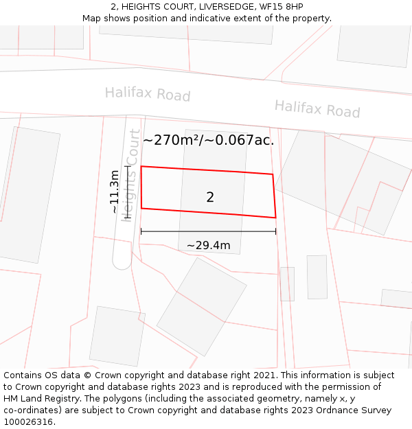 2, HEIGHTS COURT, LIVERSEDGE, WF15 8HP: Plot and title map