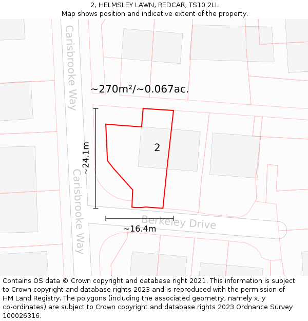 2, HELMSLEY LAWN, REDCAR, TS10 2LL: Plot and title map