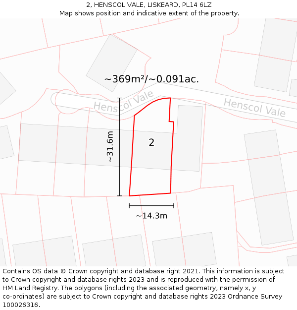 2, HENSCOL VALE, LISKEARD, PL14 6LZ: Plot and title map