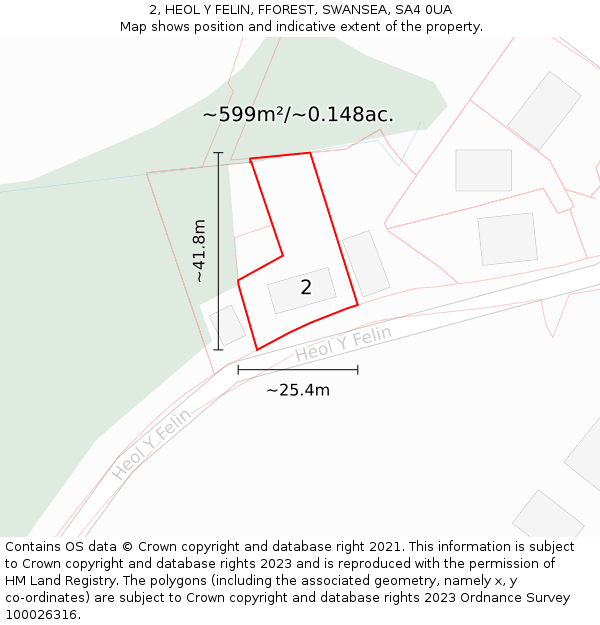 2, HEOL Y FELIN, FFOREST, SWANSEA, SA4 0UA: Plot and title map