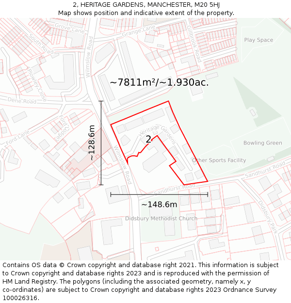 2, HERITAGE GARDENS, MANCHESTER, M20 5HJ: Plot and title map