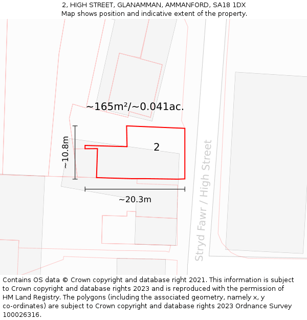 2, HIGH STREET, GLANAMMAN, AMMANFORD, SA18 1DX: Plot and title map