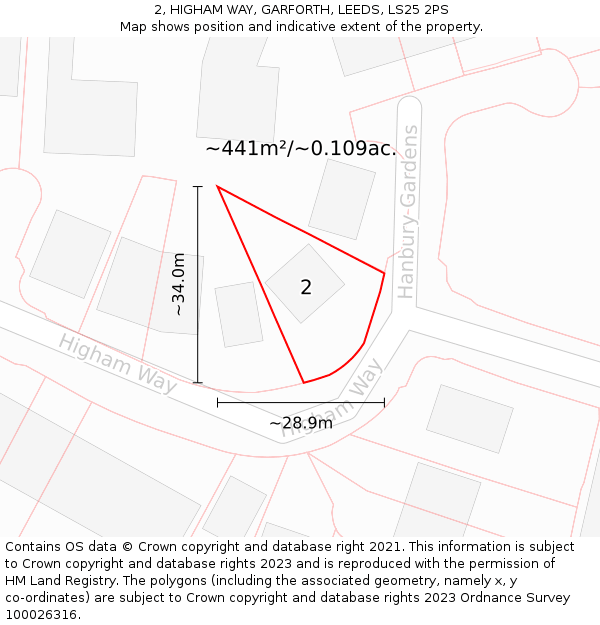 2, HIGHAM WAY, GARFORTH, LEEDS, LS25 2PS: Plot and title map