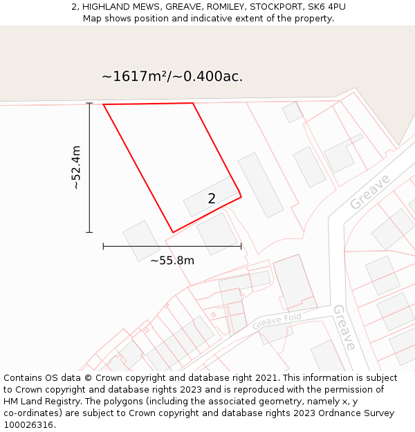 2, HIGHLAND MEWS, GREAVE, ROMILEY, STOCKPORT, SK6 4PU: Plot and title map