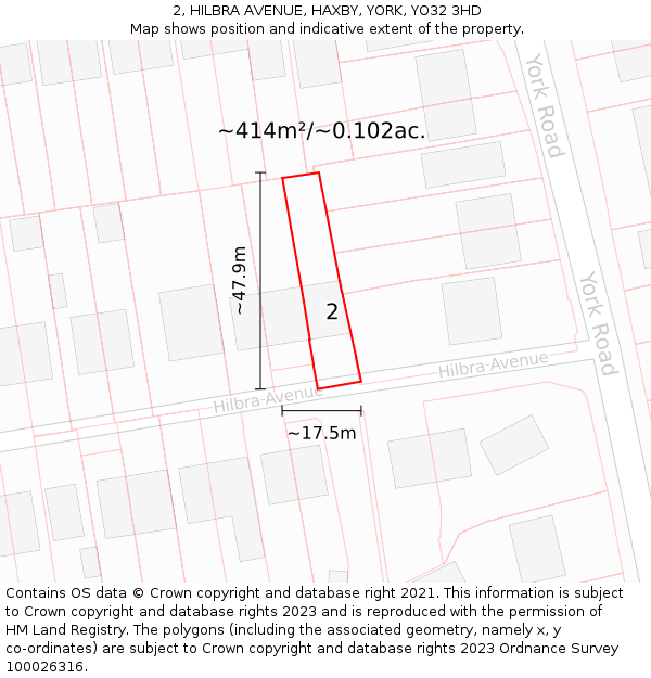 2, HILBRA AVENUE, HAXBY, YORK, YO32 3HD: Plot and title map