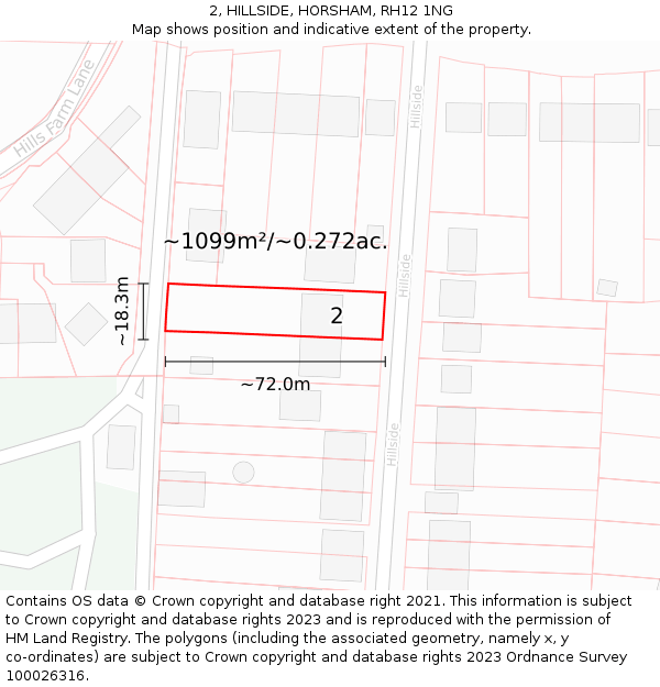 2, HILLSIDE, HORSHAM, RH12 1NG: Plot and title map