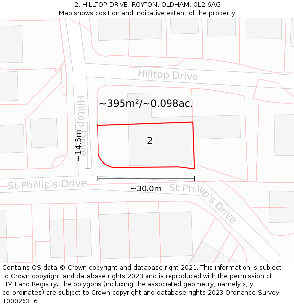 2, HILLTOP DRIVE, ROYTON, OLDHAM, OL2 6AG: Plot and title map