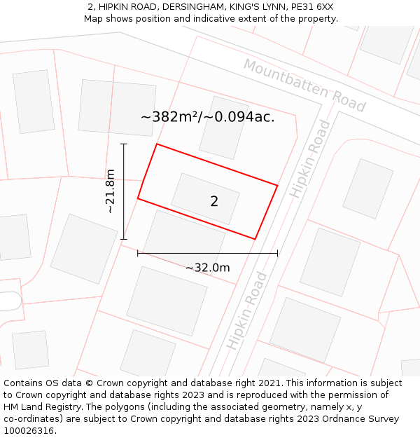 2, HIPKIN ROAD, DERSINGHAM, KING'S LYNN, PE31 6XX: Plot and title map