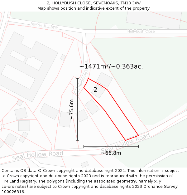 2, HOLLYBUSH CLOSE, SEVENOAKS, TN13 3XW: Plot and title map