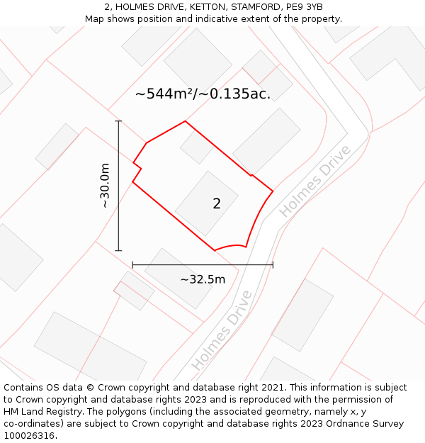 2, HOLMES DRIVE, KETTON, STAMFORD, PE9 3YB: Plot and title map