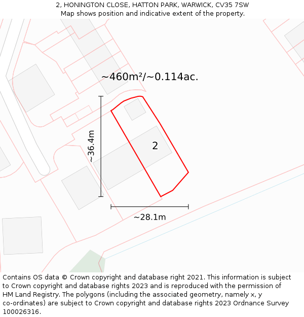 2, HONINGTON CLOSE, HATTON PARK, WARWICK, CV35 7SW: Plot and title map