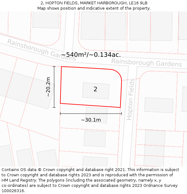 2, HOPTON FIELDS, MARKET HARBOROUGH, LE16 9LB: Plot and title map