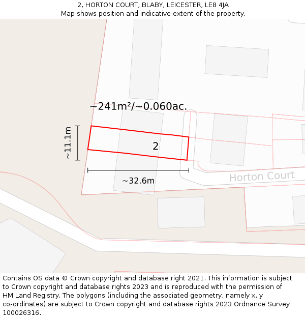 2, HORTON COURT, BLABY, LEICESTER, LE8 4JA: Plot and title map