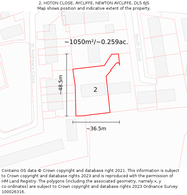 2, HOTON CLOSE, AYCLIFFE, NEWTON AYCLIFFE, DL5 6JS: Plot and title map