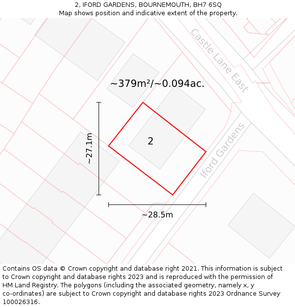 2, IFORD GARDENS, BOURNEMOUTH, BH7 6SQ: Plot and title map