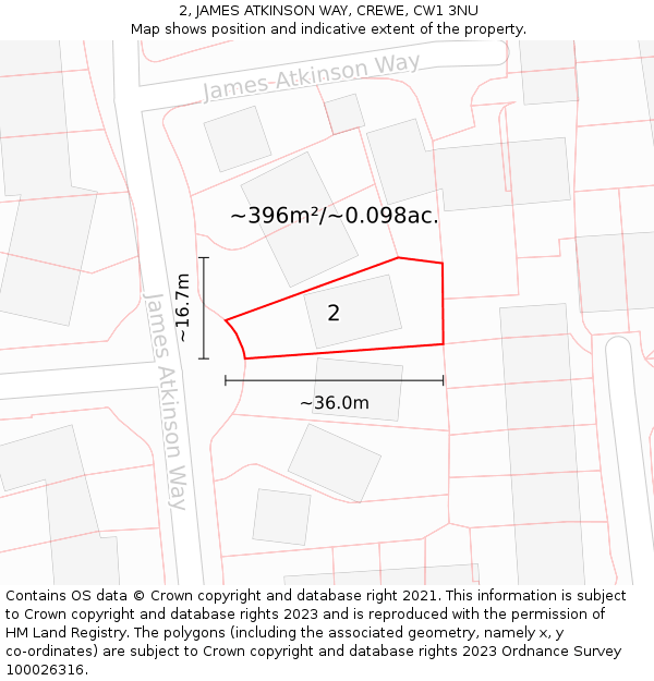 2, JAMES ATKINSON WAY, CREWE, CW1 3NU: Plot and title map