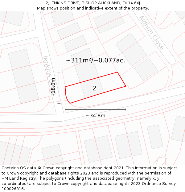 2, JENKINS DRIVE, BISHOP AUCKLAND, DL14 6XJ: Plot and title map