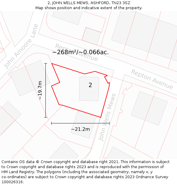 2, JOHN WELLS MEWS, ASHFORD, TN23 3SZ: Plot and title map