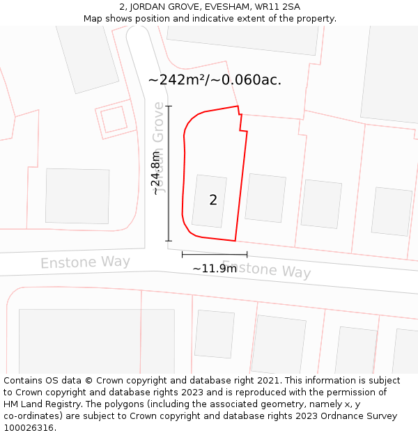 2, JORDAN GROVE, EVESHAM, WR11 2SA: Plot and title map