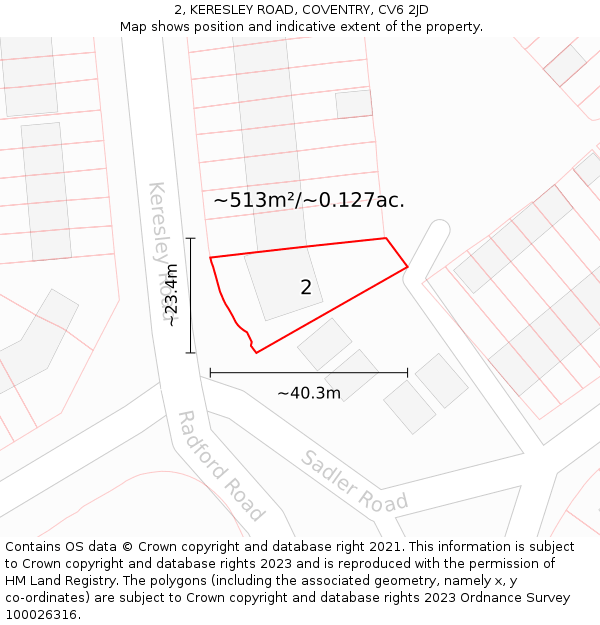 2, KERESLEY ROAD, COVENTRY, CV6 2JD: Plot and title map