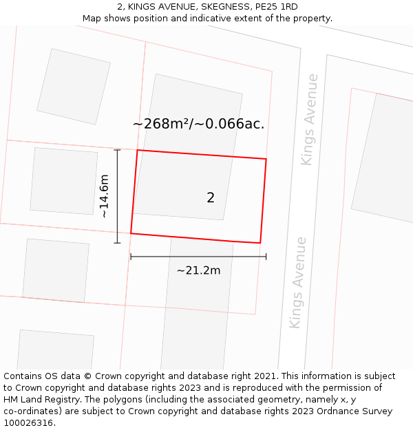 2, KINGS AVENUE, SKEGNESS, PE25 1RD: Plot and title map