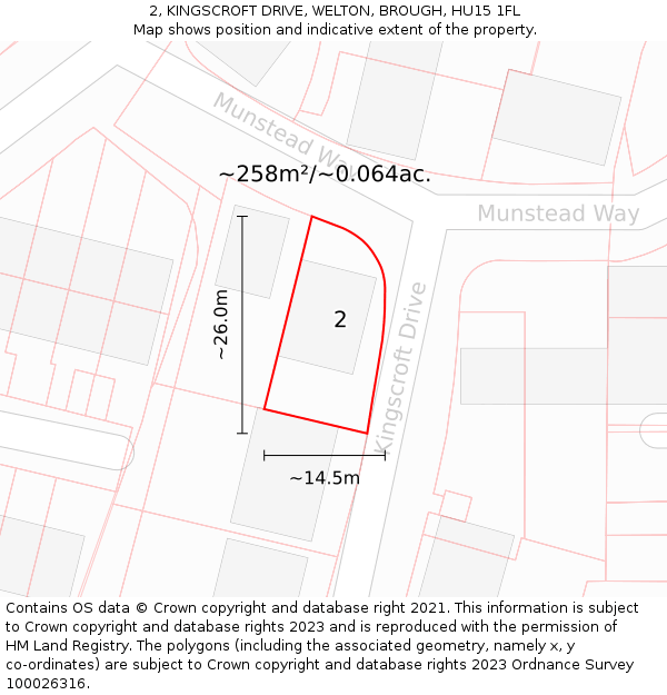 2, KINGSCROFT DRIVE, WELTON, BROUGH, HU15 1FL: Plot and title map