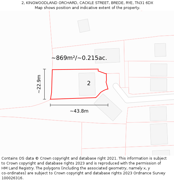 2, KINGWOODLAND ORCHARD, CACKLE STREET, BREDE, RYE, TN31 6DX: Plot and title map