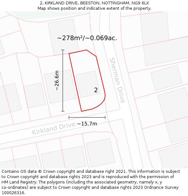 2, KIRKLAND DRIVE, BEESTON, NOTTINGHAM, NG9 6LX: Plot and title map