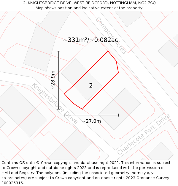 2, KNIGHTSBRIDGE DRIVE, WEST BRIDGFORD, NOTTINGHAM, NG2 7SQ: Plot and title map