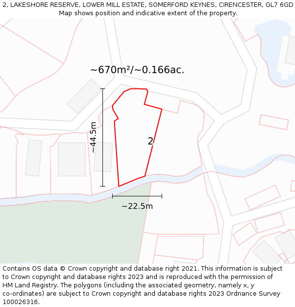 2, LAKESHORE RESERVE, LOWER MILL ESTATE, SOMERFORD KEYNES, CIRENCESTER, GL7 6GD: Plot and title map