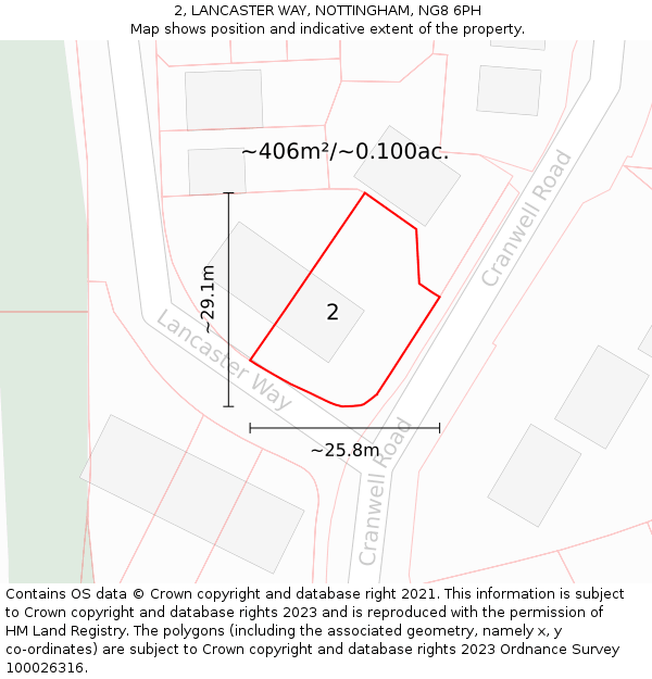 2, LANCASTER WAY, NOTTINGHAM, NG8 6PH: Plot and title map