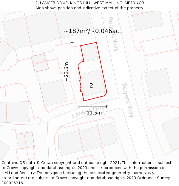 2, LANCER DRIVE, KINGS HILL, WEST MALLING, ME19 4QR: Plot and title map