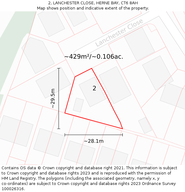 2, LANCHESTER CLOSE, HERNE BAY, CT6 8AH: Plot and title map