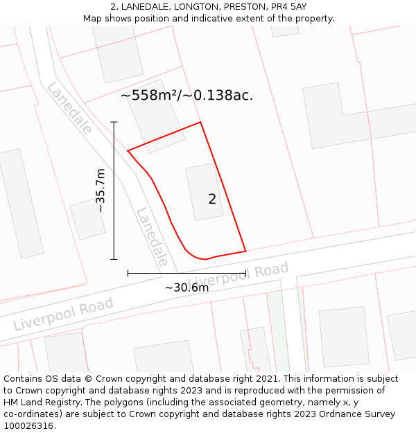 2, LANEDALE, LONGTON, PRESTON, PR4 5AY: Plot and title map