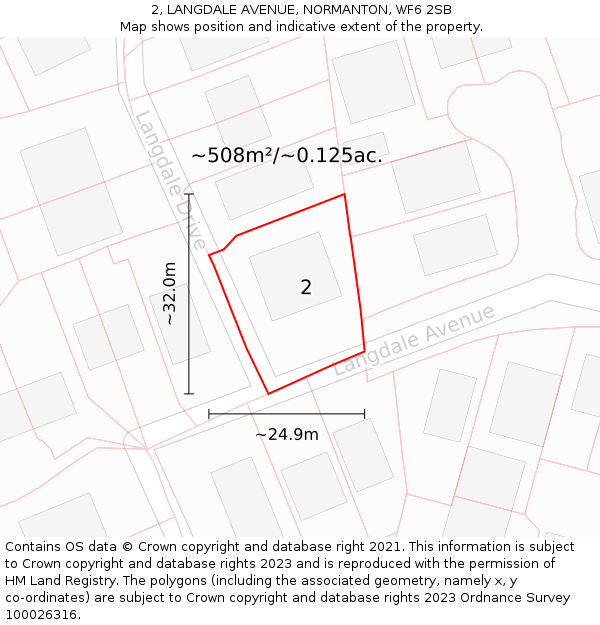 2, LANGDALE AVENUE, NORMANTON, WF6 2SB: Plot and title map