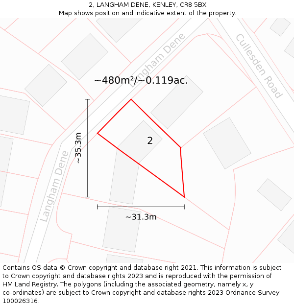 2, LANGHAM DENE, KENLEY, CR8 5BX: Plot and title map