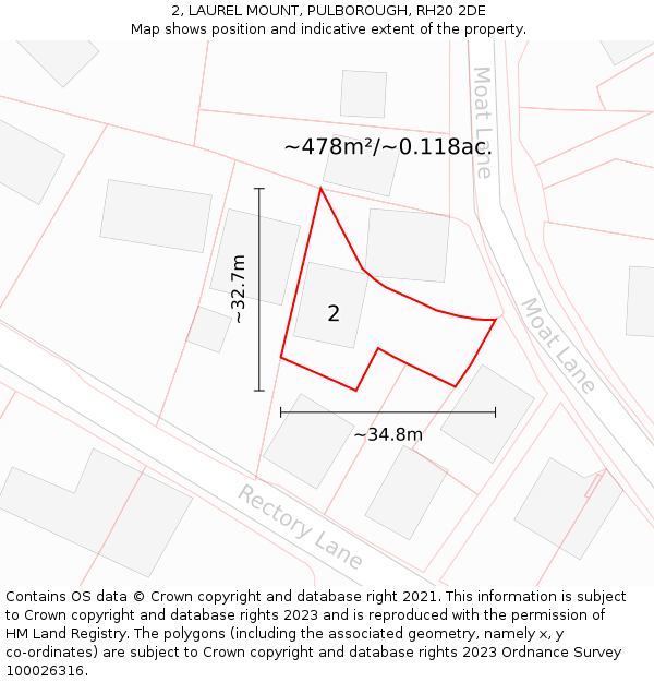 2, LAUREL MOUNT, PULBOROUGH, RH20 2DE: Plot and title map