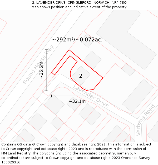 2, LAVENDER DRIVE, CRINGLEFORD, NORWICH, NR4 7SQ: Plot and title map