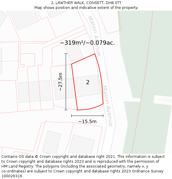 2, LAWTHER WALK, CONSETT, DH8 0TT: Plot and title map