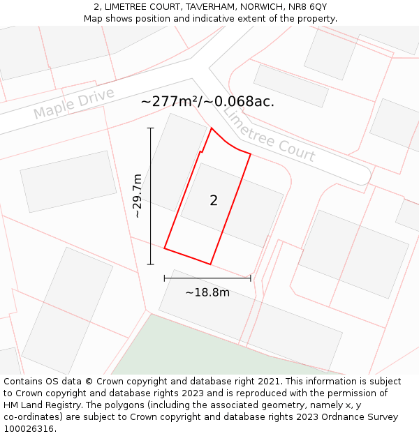 2, LIMETREE COURT, TAVERHAM, NORWICH, NR8 6QY: Plot and title map